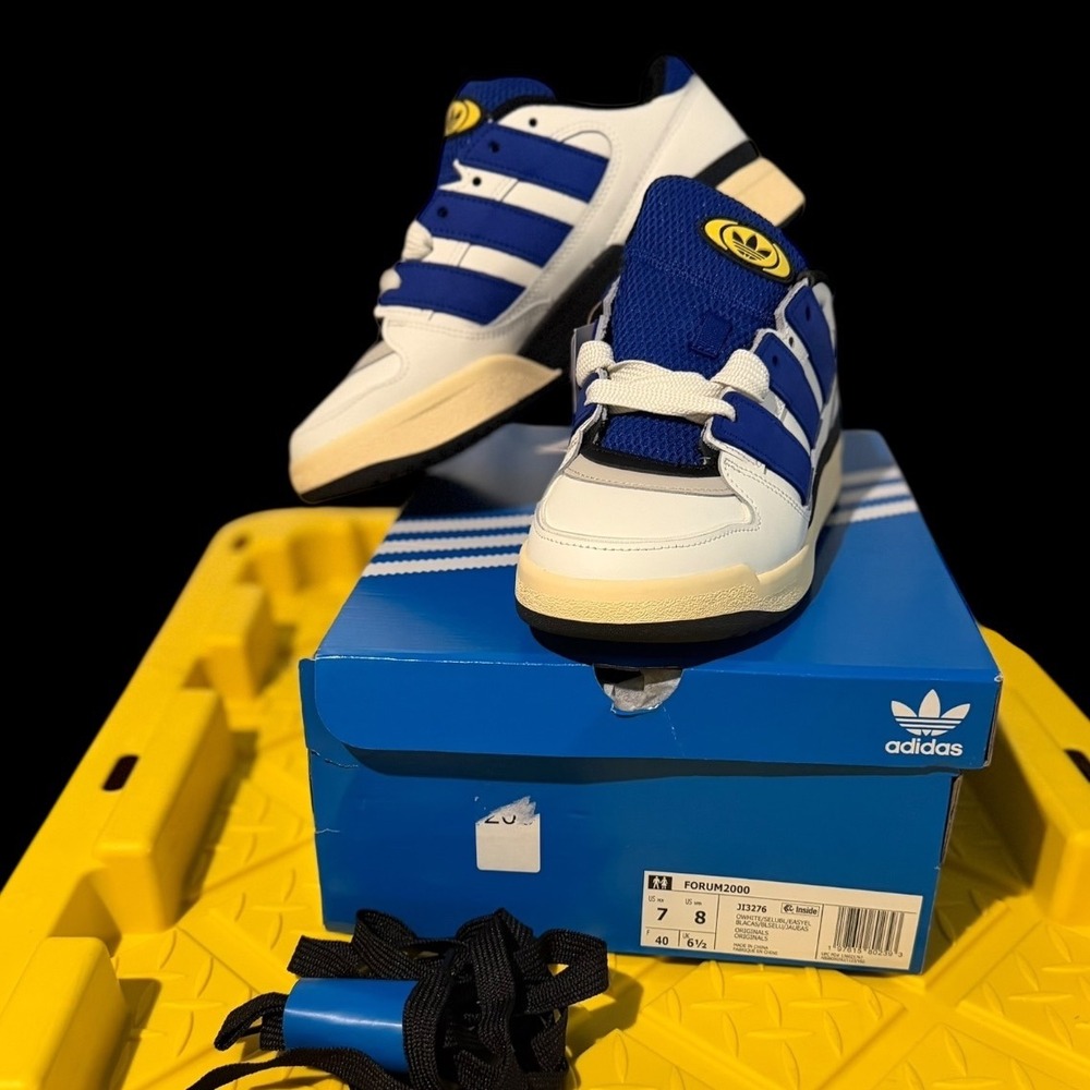 Adidas Forum 2000 White Blue Yellow Leather Sneakers Size 7 Mens 8 Womens